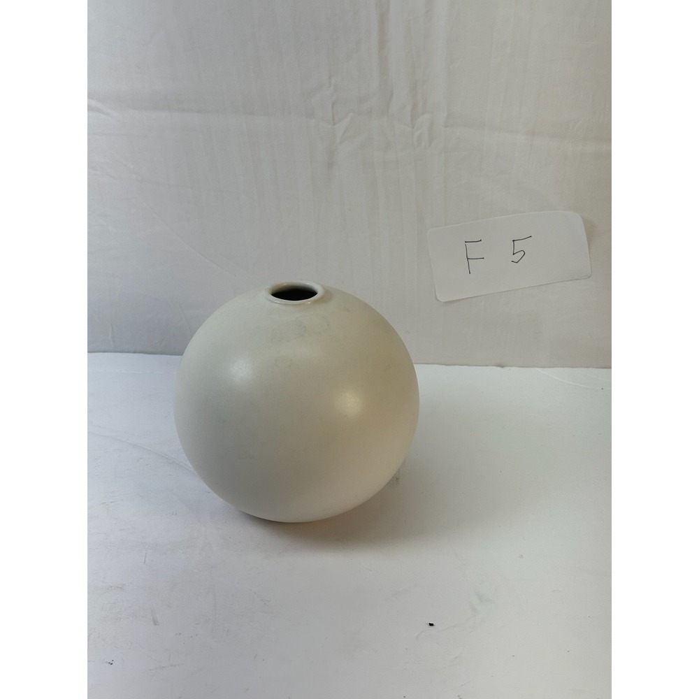 Minimalist Spherical Ceramic‎ Vase Off-White Crackle Glaze Decor Storage F5